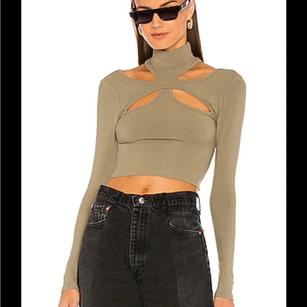 Olive Green Cutout Long Sleeve Top